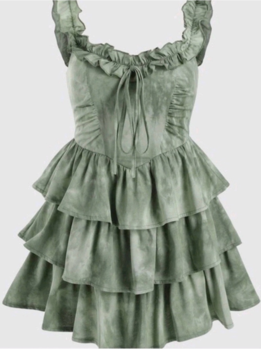 Cider Vineyard Strolls Green Corset Mini Dress Tiered Tie Dye Small S